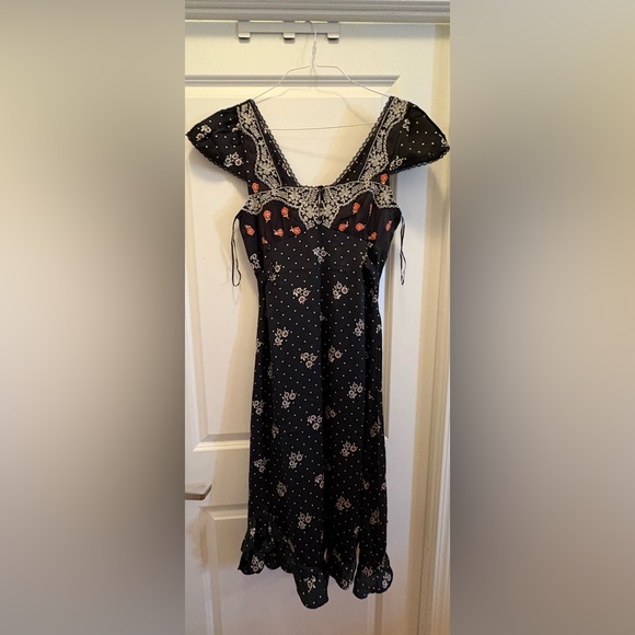 Free People Haven Midi Dress Black Combo Floral Embroidered Backless Size M NWT - Picture 8 of 16